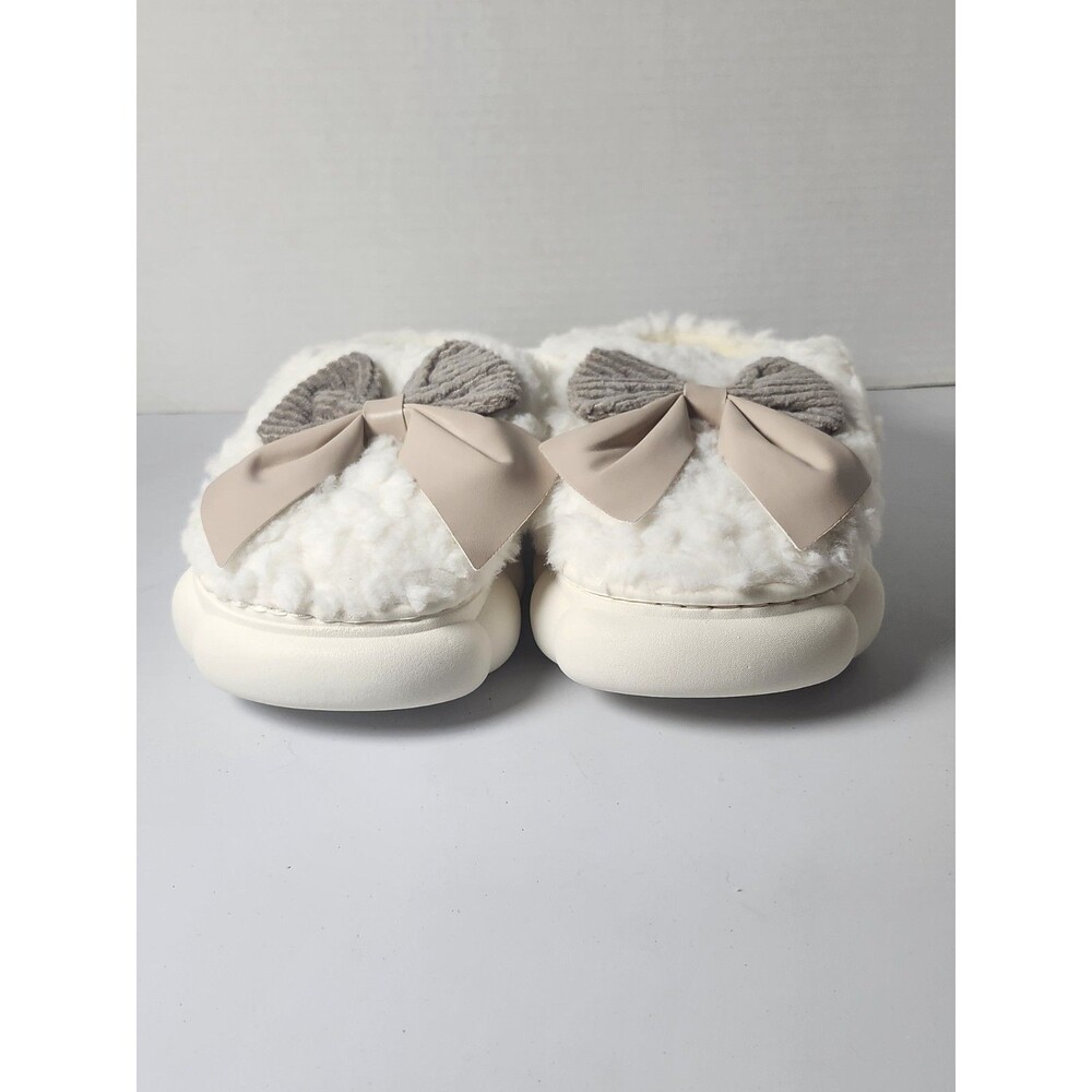 Winter Warm Fur Slippers Cute bow House Non Slip Soft Shoes 6.5 Plush Slippers